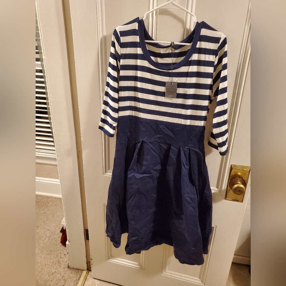 Navy Blue and White striped dress